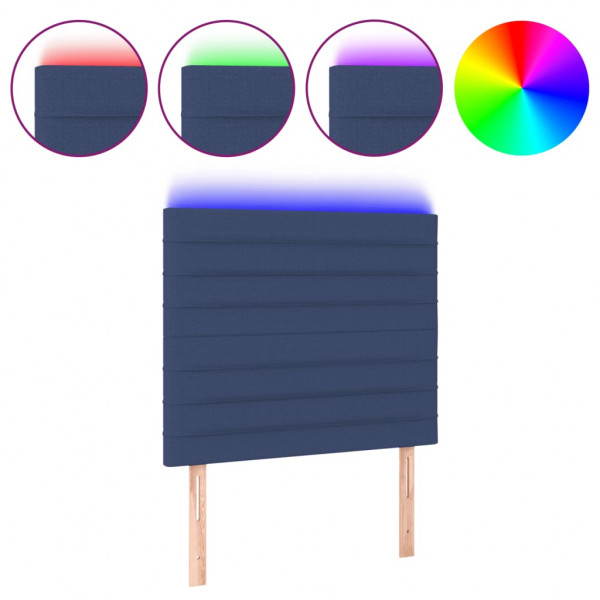 Cabecero con luces LED tela azul 80x5x118/128 cm M 2