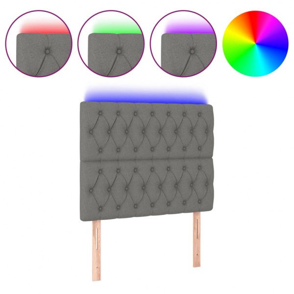 Cabecero con luces LED tela gris oscuro 90x7x118/128 cm M 2
