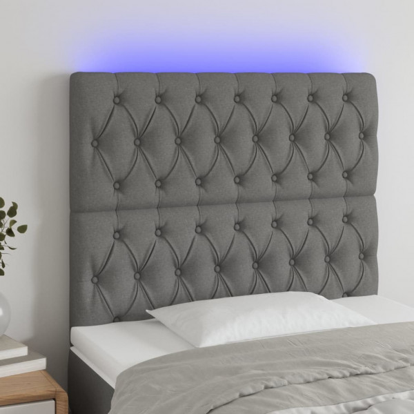 Cabeceira de cama c/ LED tecido 90x7x118/128 cm cinza-escuro M 5