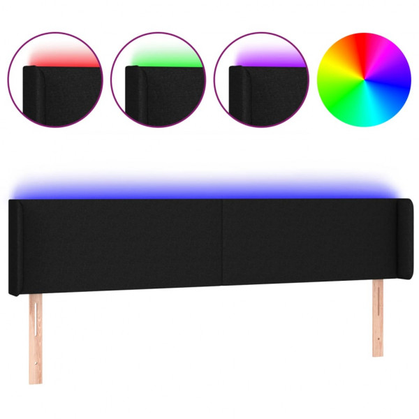 Cabeceira de cama c/ luzes LED tecido 203x16x78/88 cm preto M 2