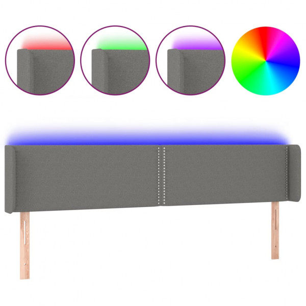 Cabecero con LED de tela gris oscuro 163x16x78/88 cm M 2