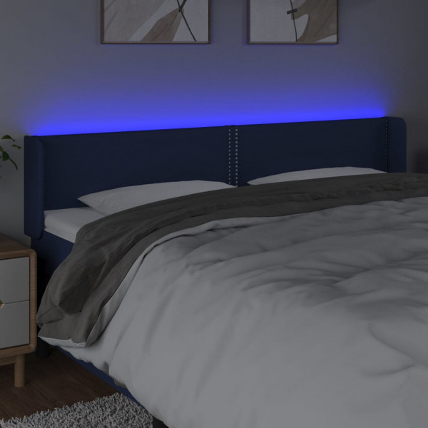 Cabeceira de cama c/ luzes LED tecido 203x16x78/88 cm azul M 4
