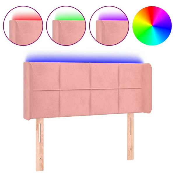 Cabeceira de cama c/ luzes LED veludo 93x16x78/88 cm rosa M 2