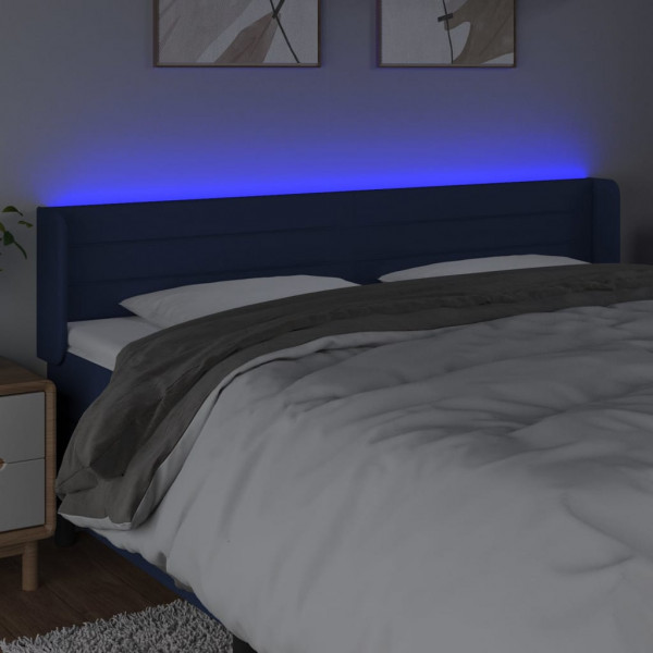 Cabeceira de cama c/ luzes LED tecido 163x16x78/88 cm azul M 4