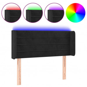 Cabeceira de cama c/ luzes LED veludo 83x16x78/88 cm preto H