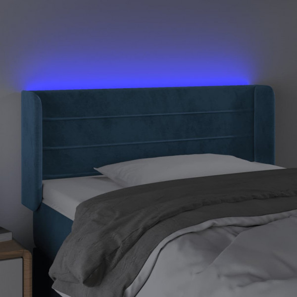 Cabeceira de cama c/ luzes LED veludo 83x16x78/88cm azul-escuro M 4