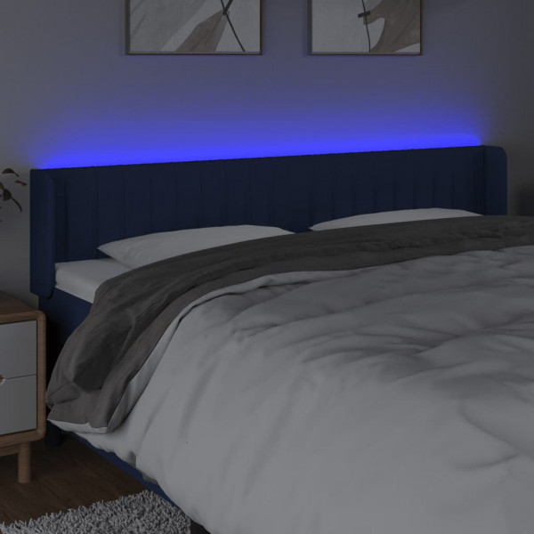 Cabeceira de cama c/ luzes LED tecido 203x16x78/88 cm azul M 4