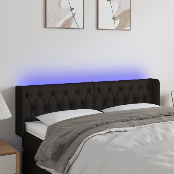 Cabecero con LED de tela negro 163x16x78/88 cm D