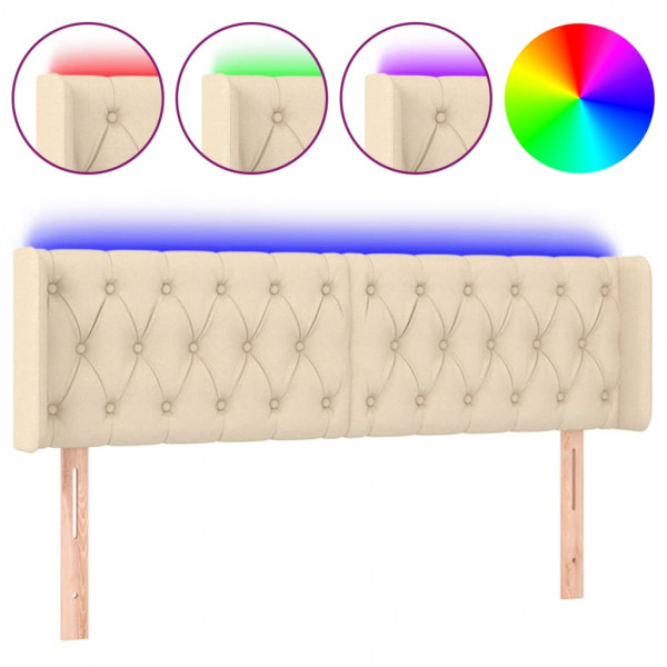 Cabecero con LED de tela crema 163x16x78/88 cm M 2
