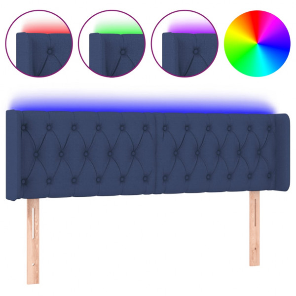 Cabeceira de cama c/ luzes LED tecido 163x16x78/88 cm azul M 2