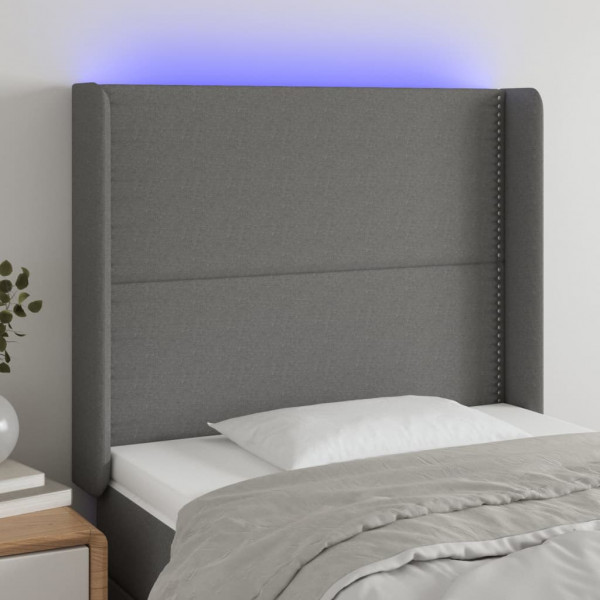 Cabecero con LED de tela gris oscuro 83x16x118/128 cm D