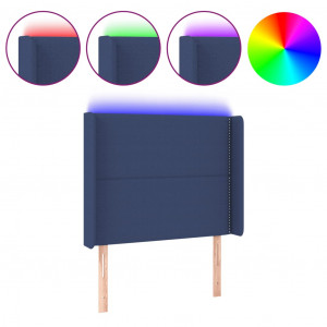 Cabeceira de cama c/ luzes LED tecido 103x16x118/128 cm azul H