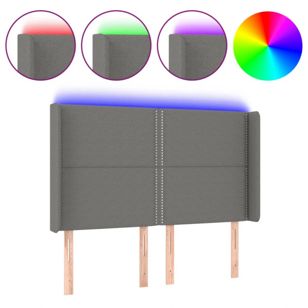 Cabeceira de cama c/ LED tecido 147x16x118/128 cm cinza-escuro M 2
