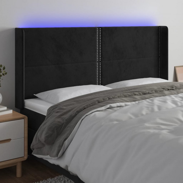 Cabecero con LED de terciopelo negro 183x16x118/128 cm D