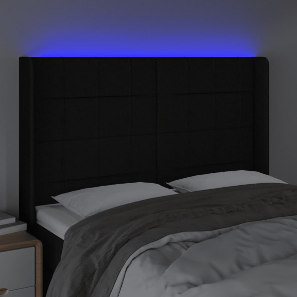 Cabecero con LED de tela negro 147x16x118/128 cm M 4