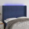 Cabeceira de cama c/ luzes LED tecido 147x16x118/128 cm azul 1