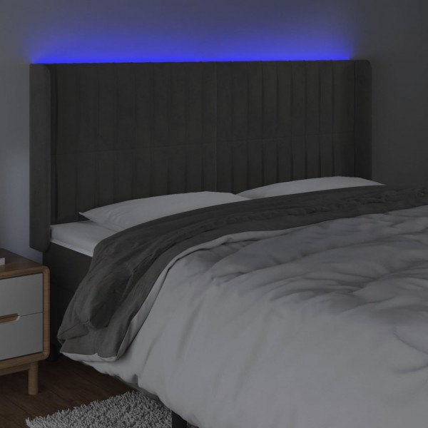 Cabecero con LED de terciopelo gris oscuro 203x16x118/128 cm M 4