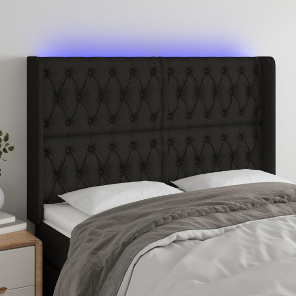 Cabecero con LED de tela negro 147x16x118/128 cm D