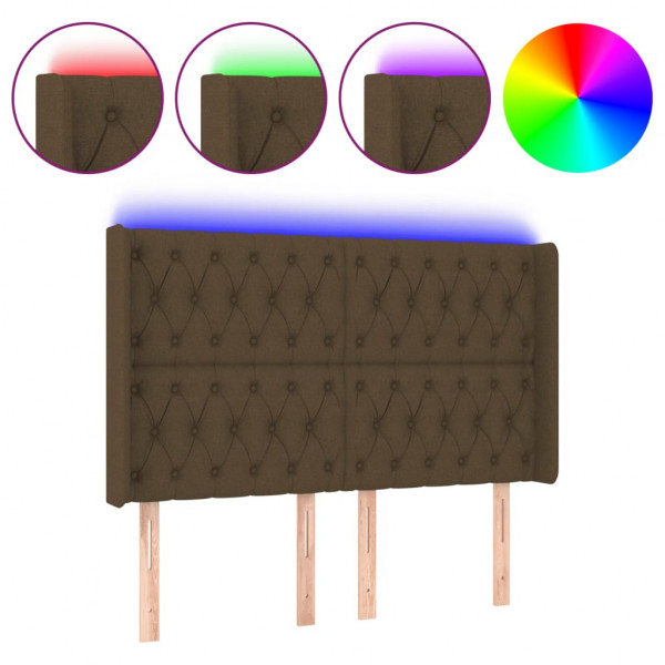 Cabeceira de cama c/ luzes LED tecido 147x16x118/128cm castanho M 2