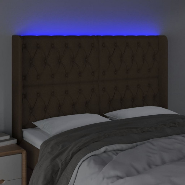 Cabecero con LED de tela marrón oscuro 147x16x118/128 cm M 4