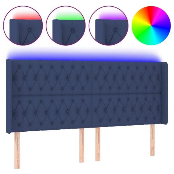 Cabecero con LED de tela azul 203x16x118/128 cm M 2
