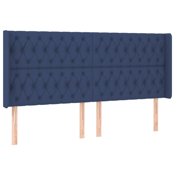 Cabeceira de cama c/ luzes LED tecido 203x16x118/128 cm azul M 3
