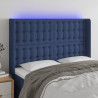 Cabeceira de cama c/ luzes LED tecido 147x16x118/128 cm azul 1