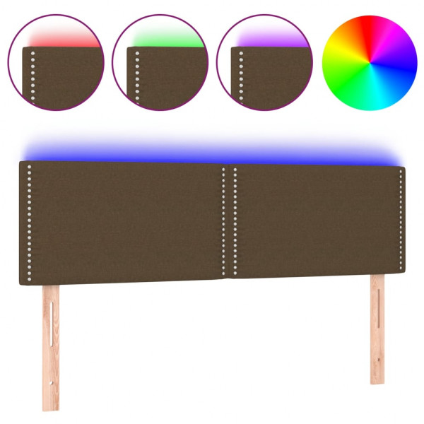 Cabeceira de cama c/ luzes LED tecido 144x5x78/88 cm castanho M 2