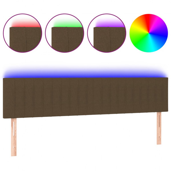 Cabeceira de cama c/ luzes LED tecido 180x5x78/88 cm castanho M 2