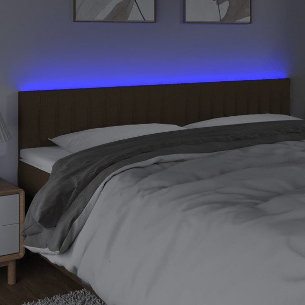 Cabeceira de cama c/ luzes LED tecido 180x5x78/88 cm castanho M 3