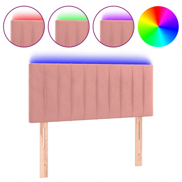 Cabecero con LED de terciopelo rosa 90x5x78/88 cm M 2
