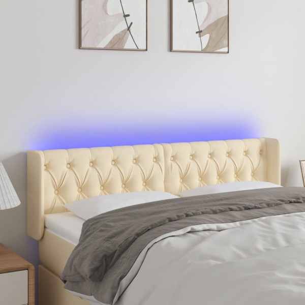 Cabecero con LED de tela crema 147x16x78/88 cm D