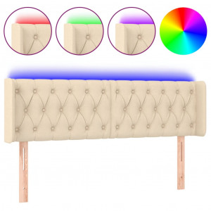 Cabecero con LED de tela crema 147x16x78/88 cm H