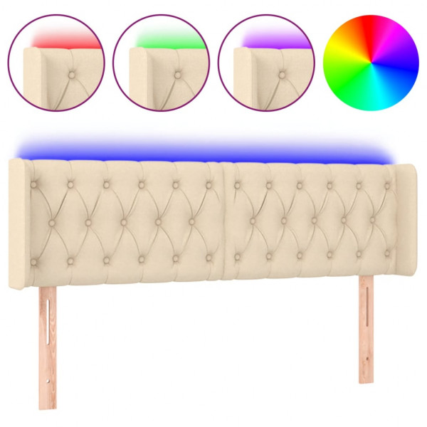 Cabecero con LED de tela crema 147x16x78/88 cm M 2