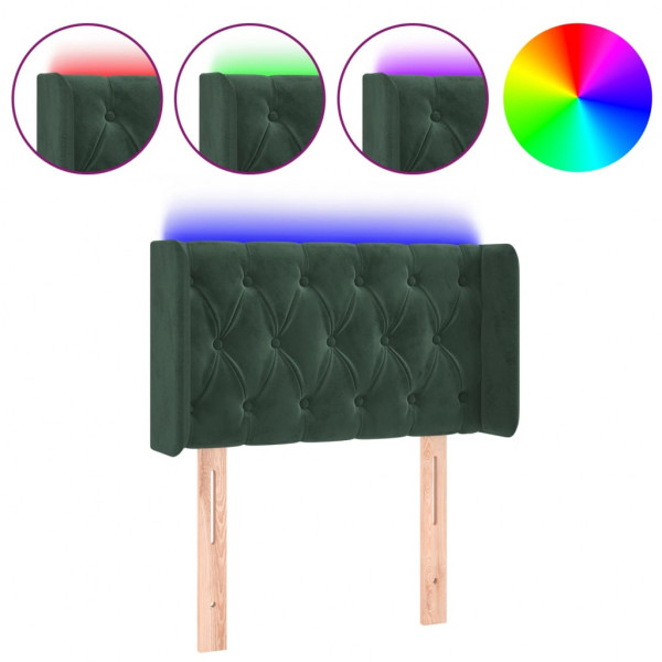 Cabecero con LED de terciopelo verde oscuro 83x16x78/88 cm M 2