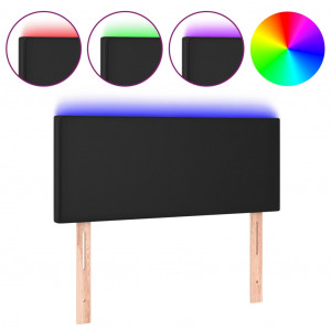 Cabeceira de cama c/ LED couro artificial 100x5x78/88 cm preto H