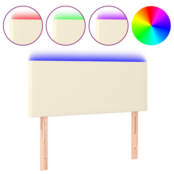 Cabecero con LED cuero sintético color crema 100x5x78/88 cm M 2