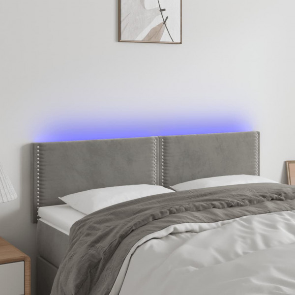 Cabecero con LED de terciopelo gris claro 144x5x78/88 cm D