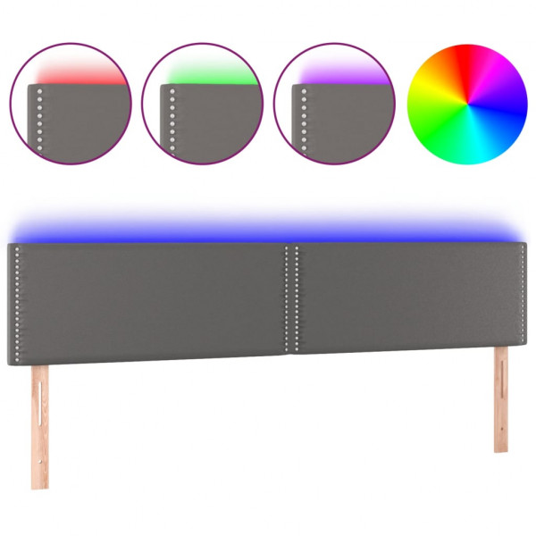 Cabecero con LED cuero sintético gris 180x5x78/88 cm M 2