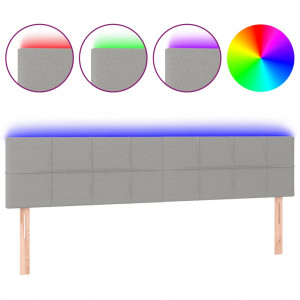 Cabeceira de cama c/luzes LED tecido 160x5x78/88 cm cinza-claro H