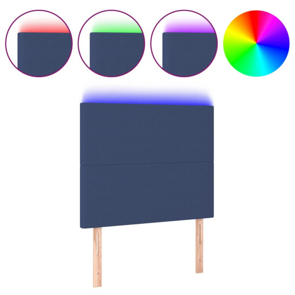 Cabecero con luces LED tela azul 80x5x118/128 cm M 2