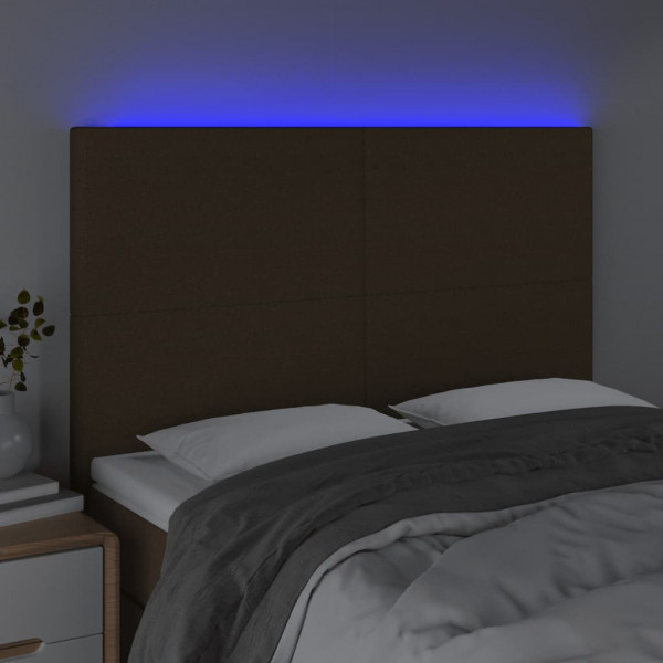 Cabecero con luces LED tela marrón oscuro 144x5x118/128 cm M 3