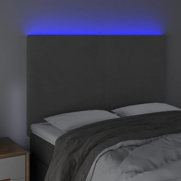 Cabeceira de cama c/ LED veludo 144x5x118/128 cm cinza-escuro M 3