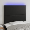 Cabeceira de cama c/ LED couro artificial 90x5x118/128cm preto 1