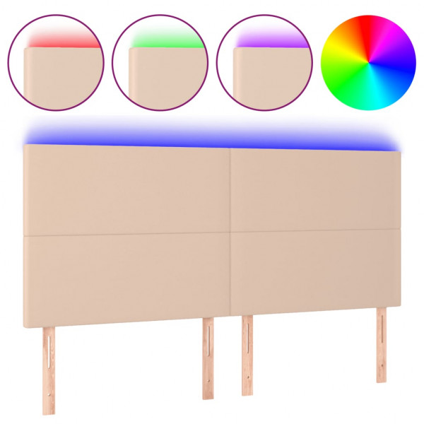 Cabecero luces LED cuero sintético capuchino 160x5x118/128cm M 2