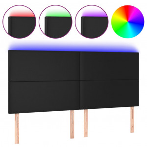 Cabecero con luces LED cuero sintético negro 180x5x118/128 cm H