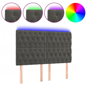 Cabecero con luces LED terciopelo gris oscuro 160x7x118/128 cm H