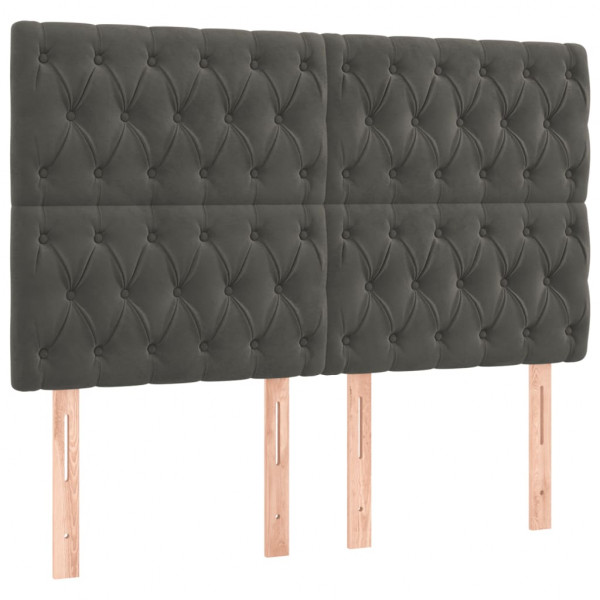 Cabeceira de cama c/ LED veludo 160x7x118/128 cm cinza-escuro M 4