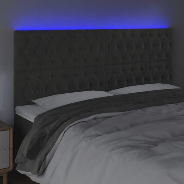 Cabeceira de cama c/ LED veludo 200x7x118/128 cm cinza-escuro M 3