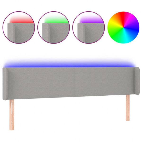 Cabecero con LED de tela gris claro 163x16x78/88 cm M 2